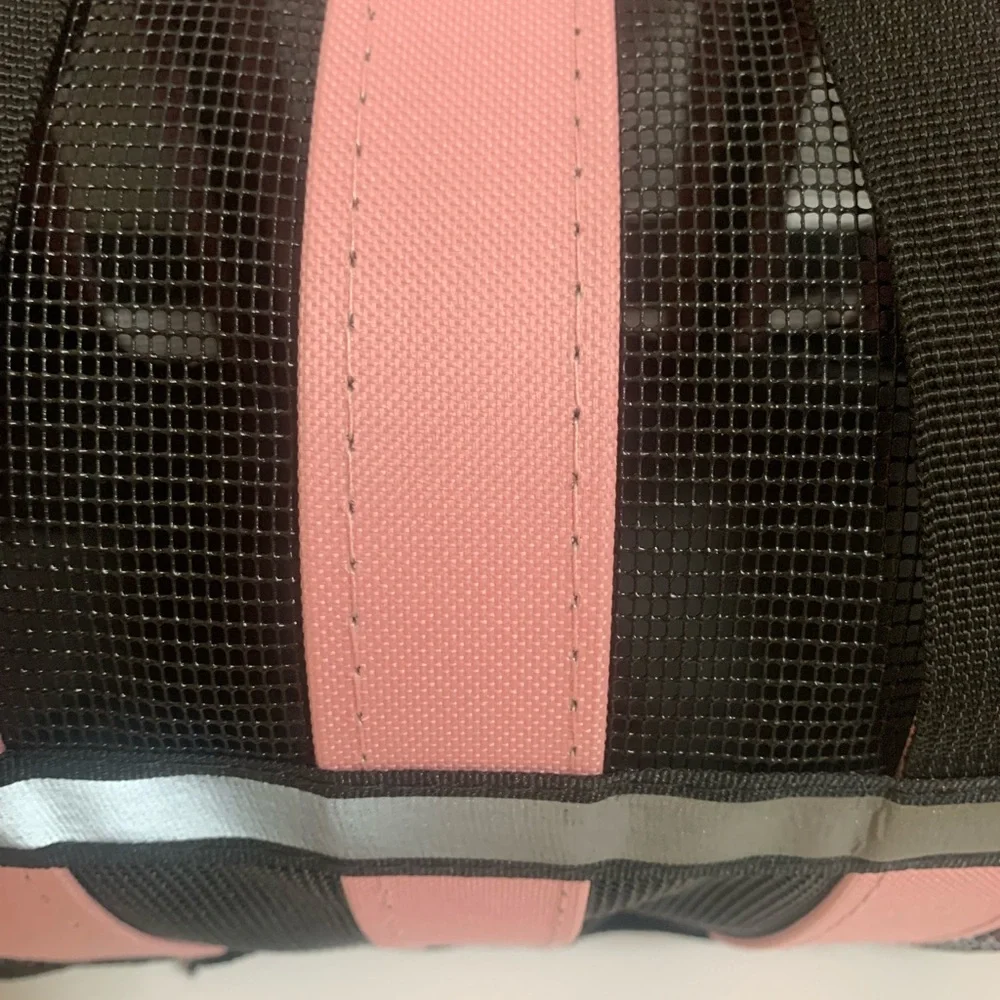 Small Pet carrier bag Pink with Black mesh handle plus detachable shoulder strap